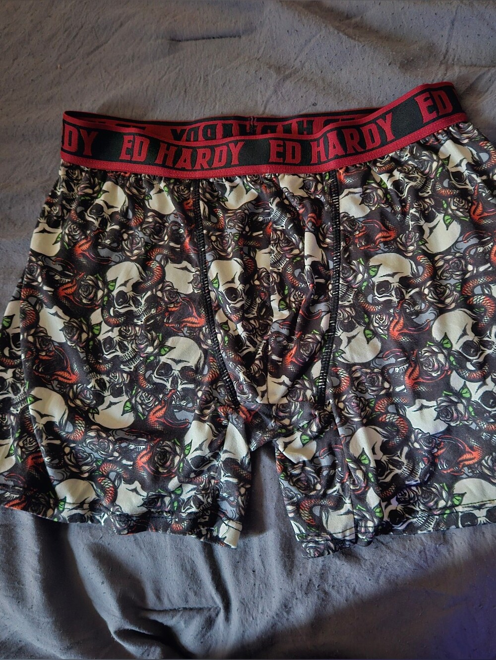 1 Ed Hardy Black Boxer Briefs with Red and White Skull & Snake Print